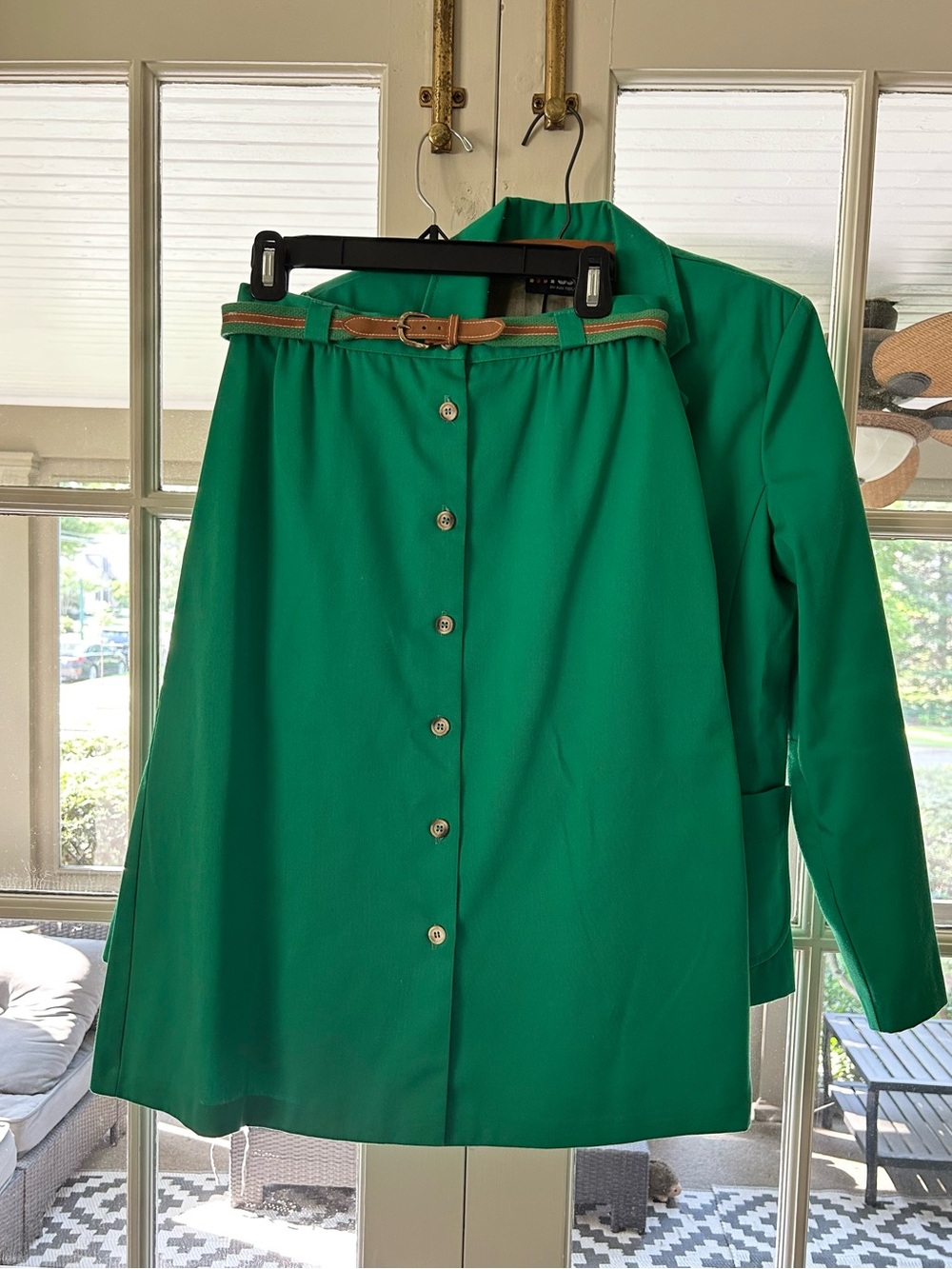 Vintage Russ Togs Inc Kelly Green Skirt Suit with Belt, Modern Size 4